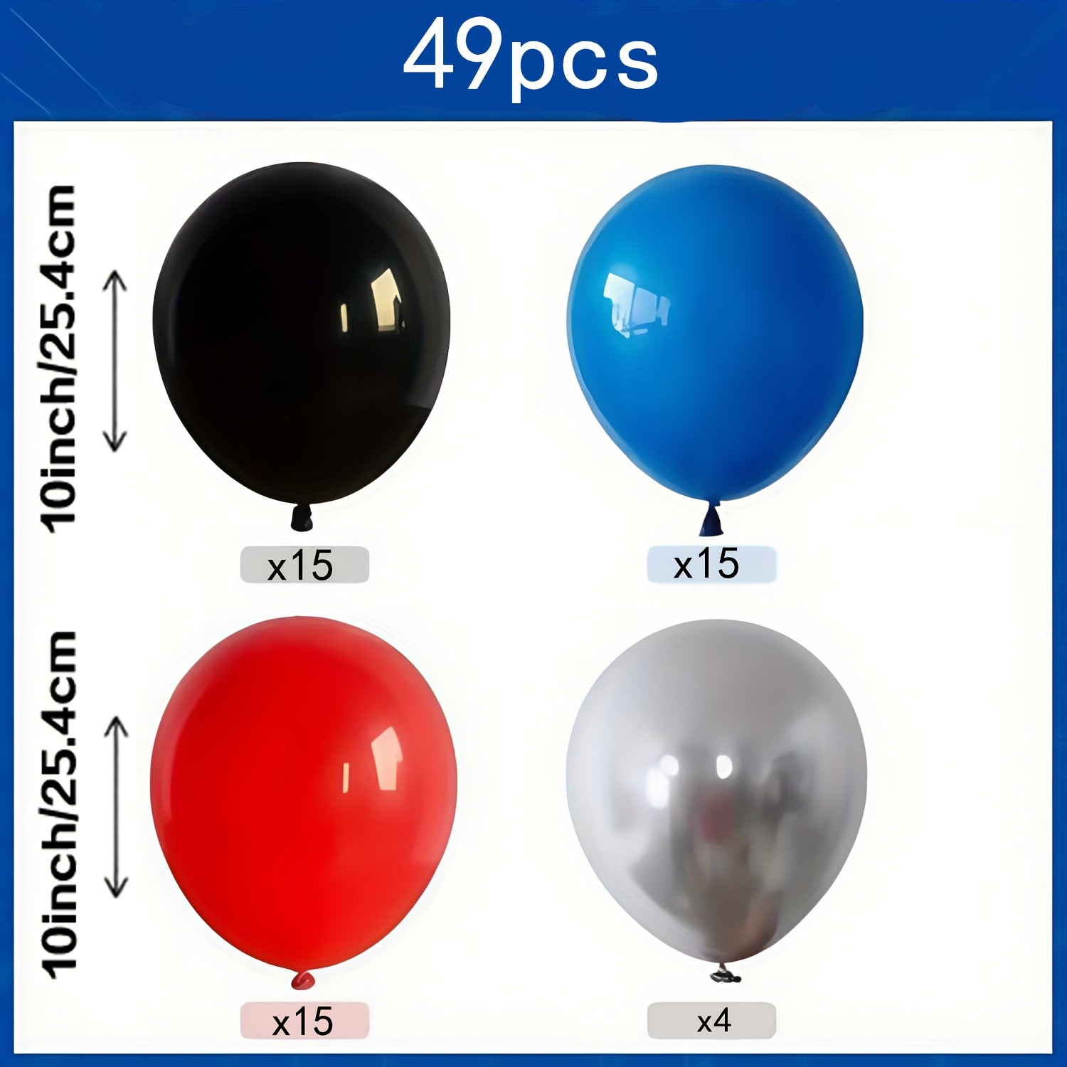 TEMU 49pcsred Blue Black Balloons, Matte Red Black And Blue Metallic Silvery Latex Balloon For Party Theme Birthday Graduation Party Decorations