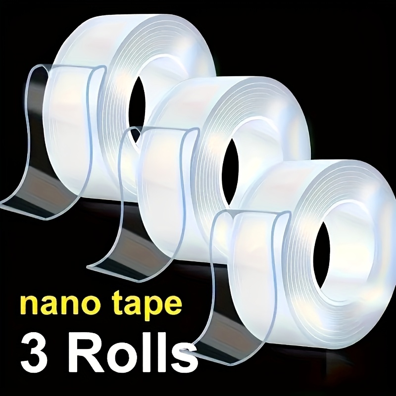 3 rolls of heavy duty double sided tape reusable traceless strong   tape multifunctional detachable washable clear nano tape suitable for home   supplies paste 118 11 inches
