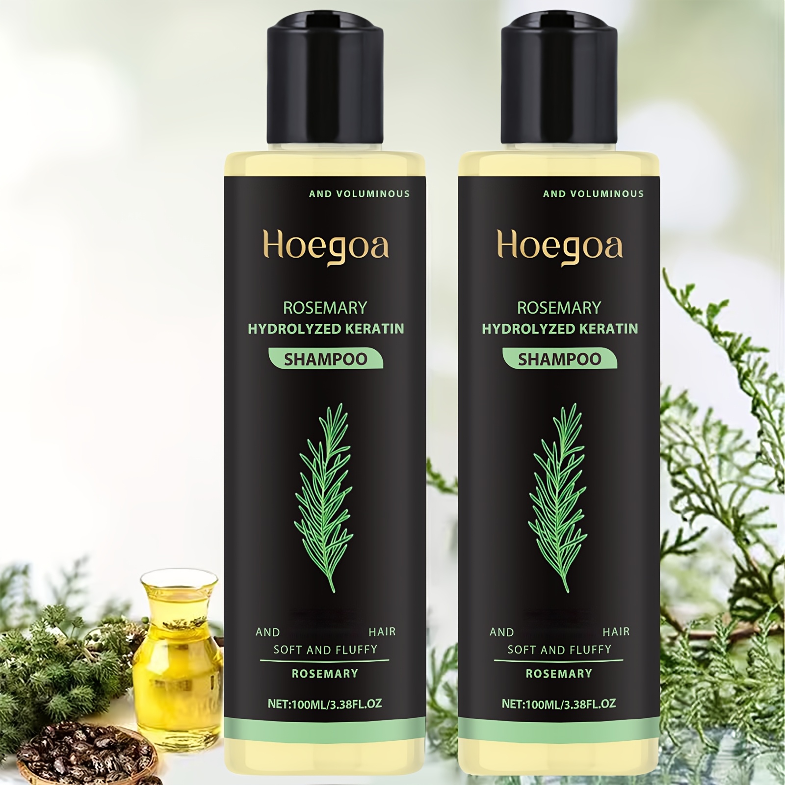 Image of 2 Bottles Rosemary Thickening Shampoo | Cleans And Strengthens Fragile Hair, Contains Rosemary Extract And Vitamin E, Deep Cleaning, Mild Moisturizing, Plump Herbal , Suitable For All Hair Types