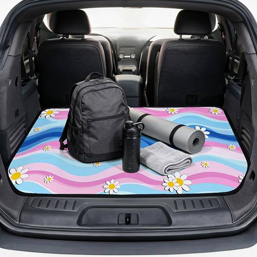 1pc trunk protective mat decorative trunk mat multi purpose mat car trunk mat vehicle cargo area mat vehicle interior accessory cargo liner printed with a wavy daisy cartoon pattern the car interior to replace