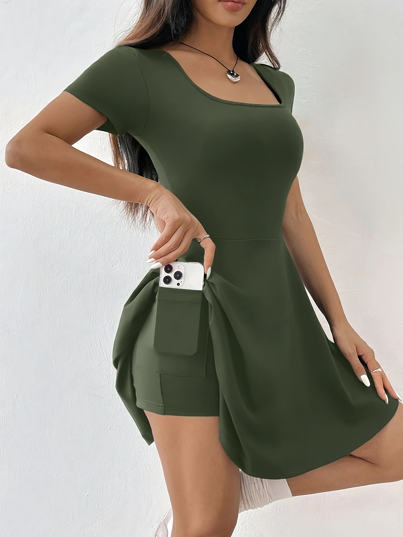 brown knitted short casual dress     workouts for women details 49