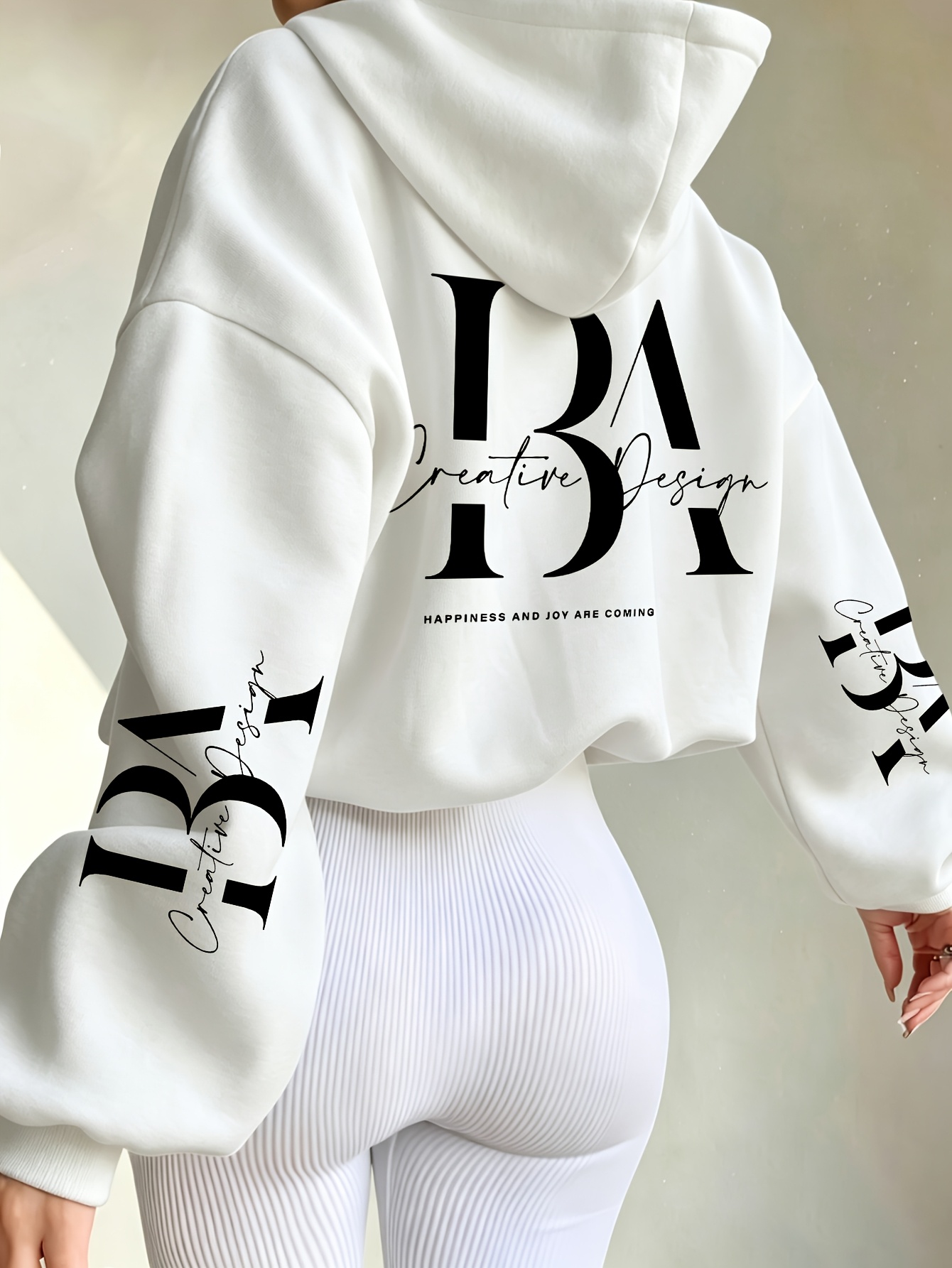 Short Hooded Sweatshirt with Creative Handwritten Print