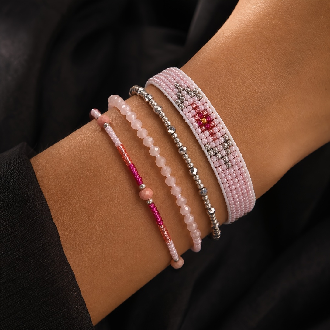 4pc Boho Vintage Stackable Beaded Bracelet Set