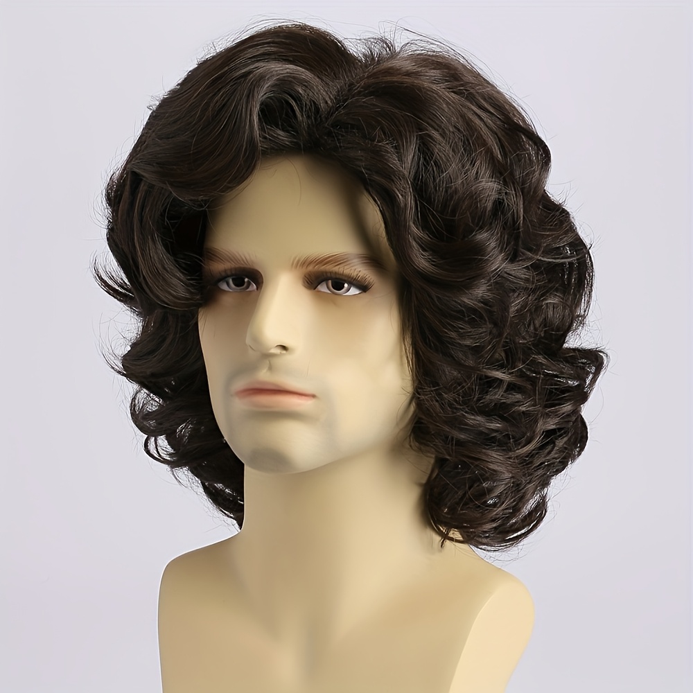 2025 mens heat resistant synthetic wig retro deep wave long  display picture 1