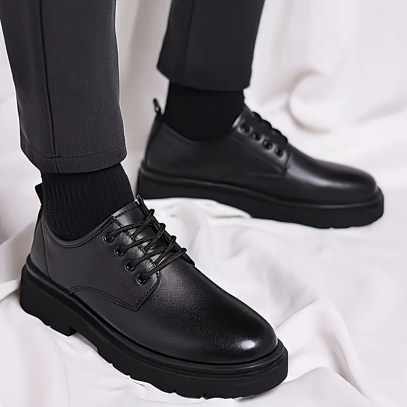 mens black genuine dress shoes stylish lace   with thick rubber sole for business wedding or casual wear wedding footwear sleek black shoes durable rubber sole Product details 5