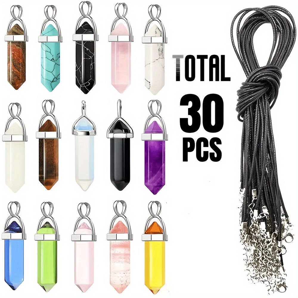 

30pcs Pendant Necklace And Bag Hexagonal Bullet Diy Pendant For Necklace Jewelry Making 15pcs Pendants + 15pcs Necklace + Bag