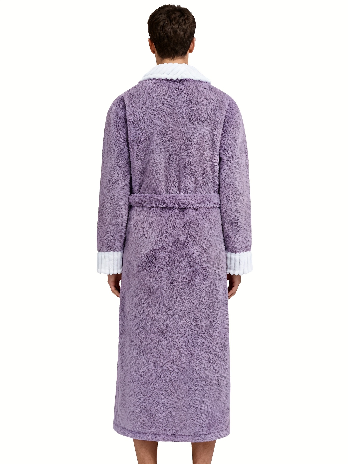 Men'S Thickened Flannel Robe - Long Bathrobe with Large Pockets, Soft Plush Texture, V-Neck & Belted Design for Fall/Winter, Perfect Gift for Him, Cozy Home Wear, Casual Sleepwear, Winter Robe | Vneck Robe | Plush Texture Robe