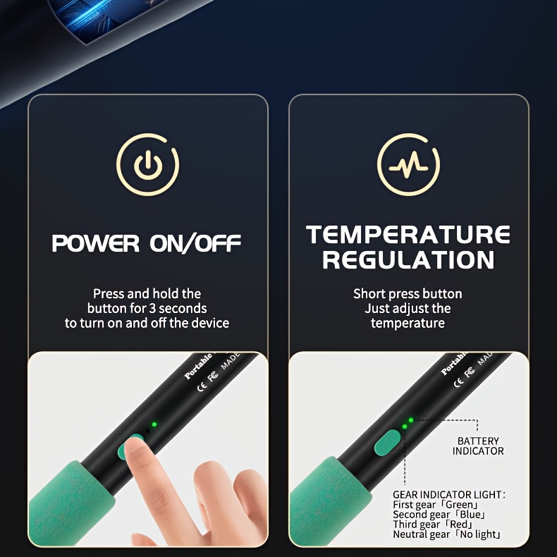 mini soldering iron set 5v adjustable temperature, usb rechargeable portable soldering tool, suitable for home appliance repair, jewelry making, diy projects -   soldering iron, three soldering iron tips, rosin, stand, storage box, tin soldering iron, soldering and  , soldering iron kit, tin soldering wire, soldering and repair station, electric soldering iron, soldering station Product details 6