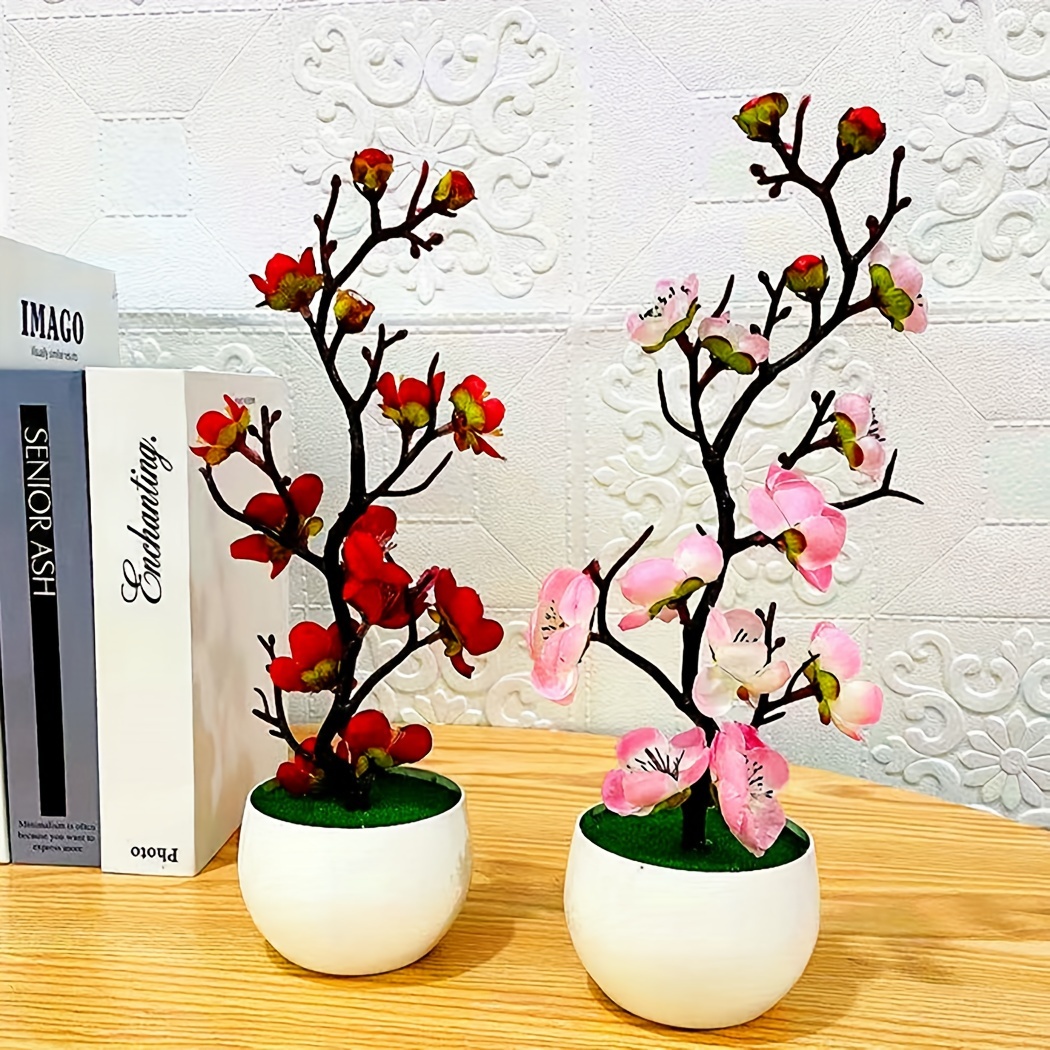 

Charming Faux Plum Bonsai - Artificial Flower Arrangement With Pot For Home & Office Decor, Perfect For Parties