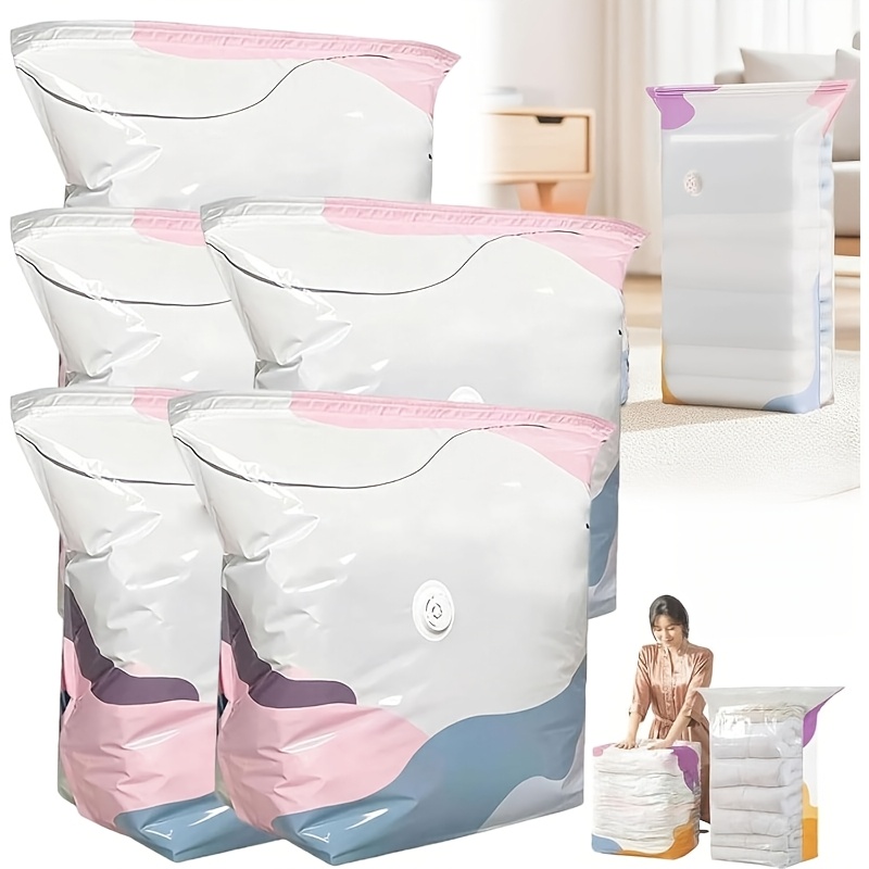 TEMU 5 Sets Of Airless Vacuum Compression Bags For Storing Clothing, Bedding, And Blankets - Durable And Reusable Pull-out Sealed Compression Bags