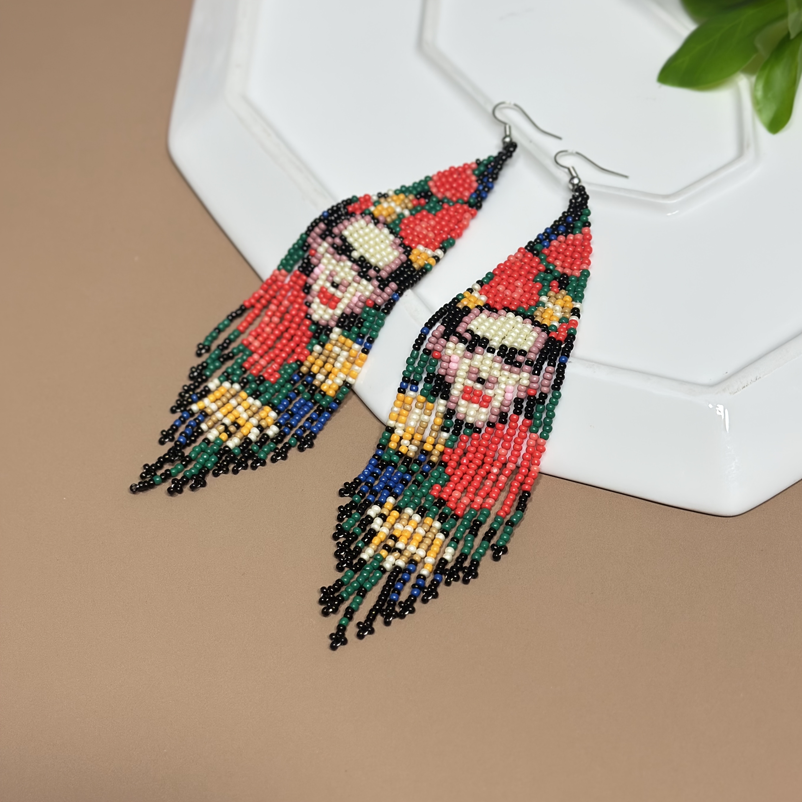 Bohemian Glass Bead Tassel Earrings, Handmade