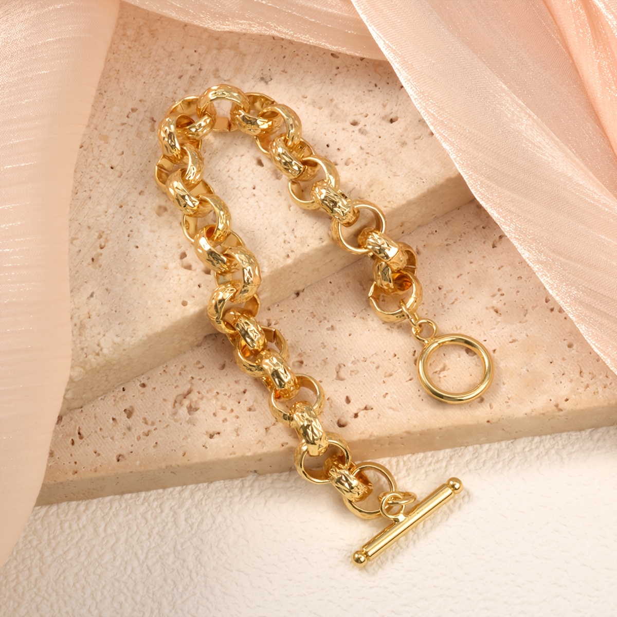 Hammered Link Chain Bracelet, Vintage Style Gift