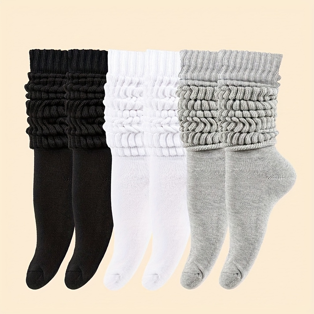 1/3 Pairs Solid Slouchy Socks, Lazy & Comfy Knee High Socks, Women's Stockings & Hosiery