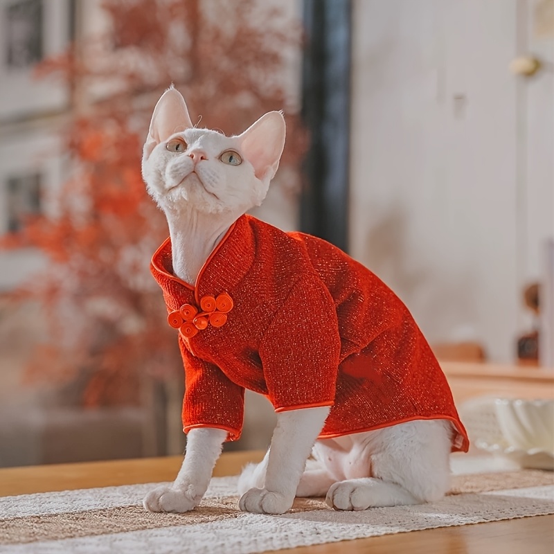 festive red cheongsam cat dress floral embroidery warm