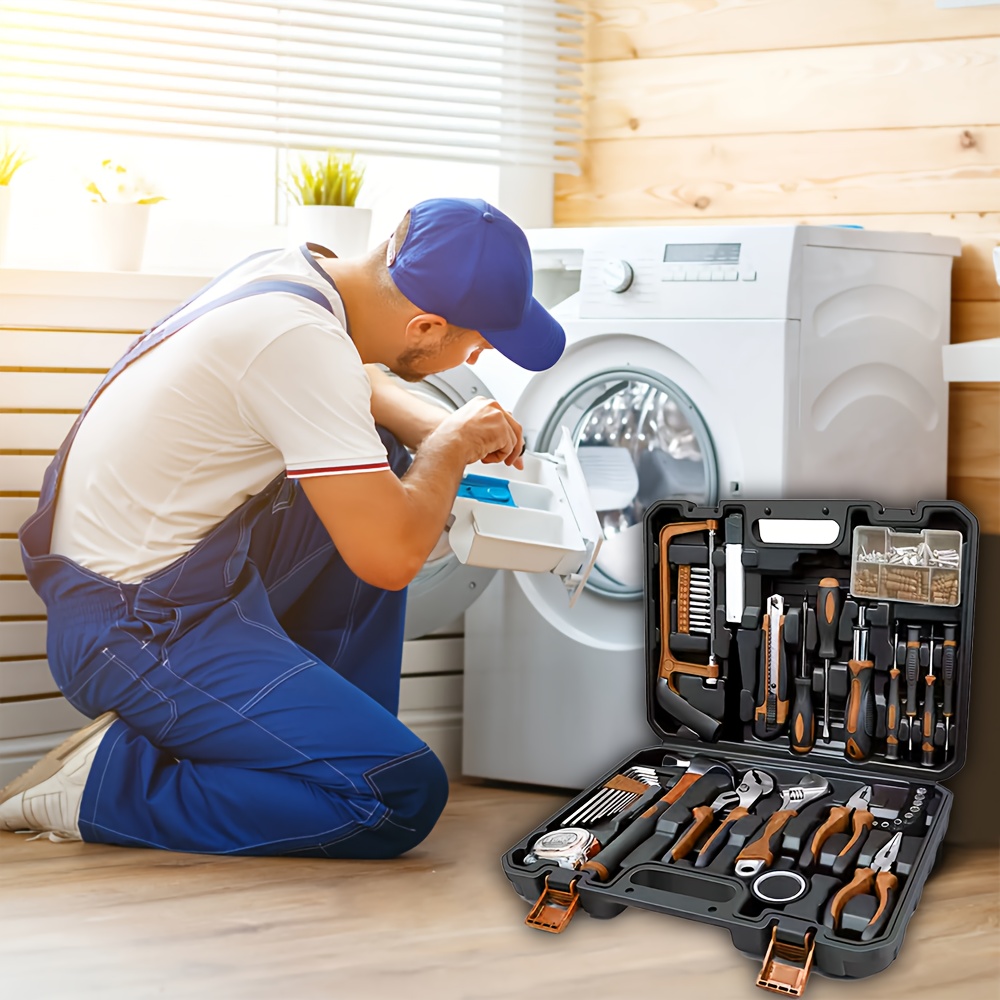 102pcs tool set toolbox set including plastic box hammer pliers wrench and screwdriver set daily household maintenance tool set Product details 3