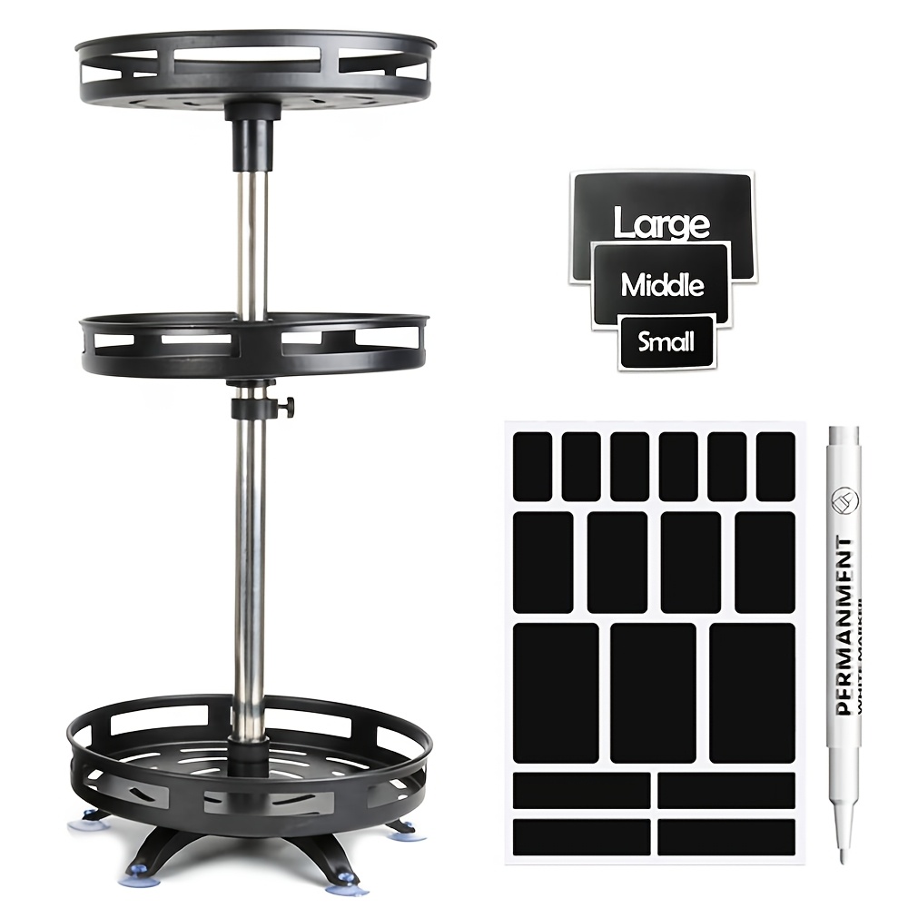 Lazy Susan Spice Rack, 360&deg; Rotating Turntable Organizer, 1/2/3 Tier Spinning Seasoning Storage Carousel With Anti-slip Suction Cup Feet, Paper And Marker