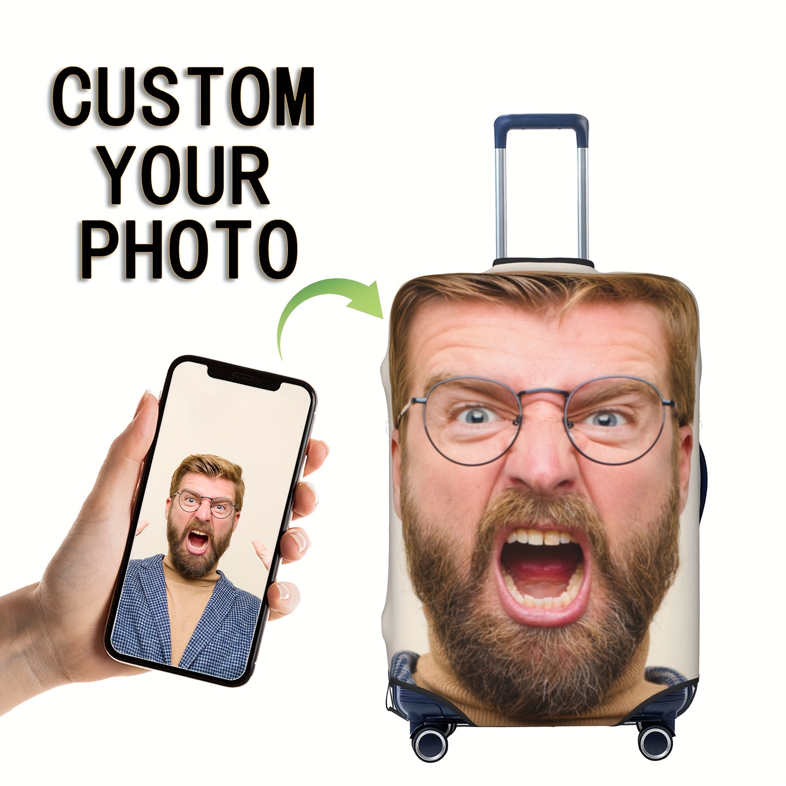 

Customizable Luggage Cover With Zipper - Personalize With Your Photo Or Text, Double-sided Printing, Polyester, Washable Suitcase Protector For Travel, Fits S To Xl Luggage, Suitcase Luggage