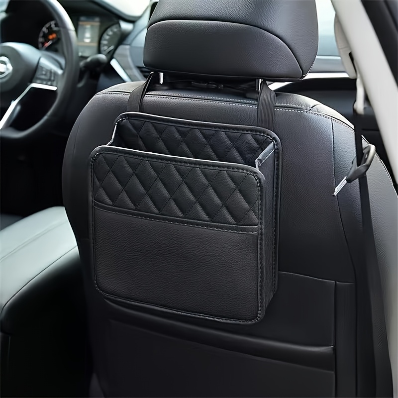 Image of Ergonomic Car Seat Storage Bag - Large Capacity, Easy-clean Leather Organizer With Multiple Compartments For Essentials, Fits Most Vehicles, Car Storage Solution|quilted Design| Material