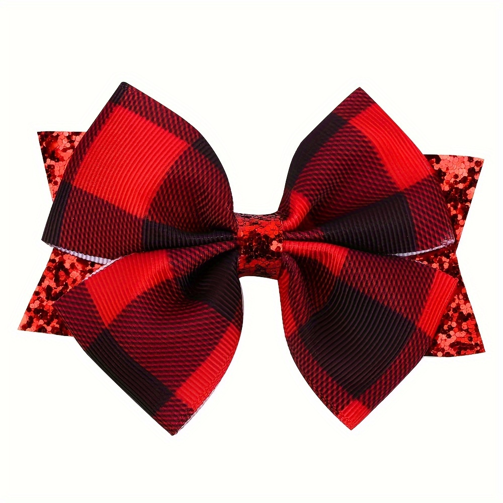 

Elegant Bow Hair Clip: Square Grid Design, Red And Black, Perfect For Daily Wear - Suitable For Ages 14 And Up