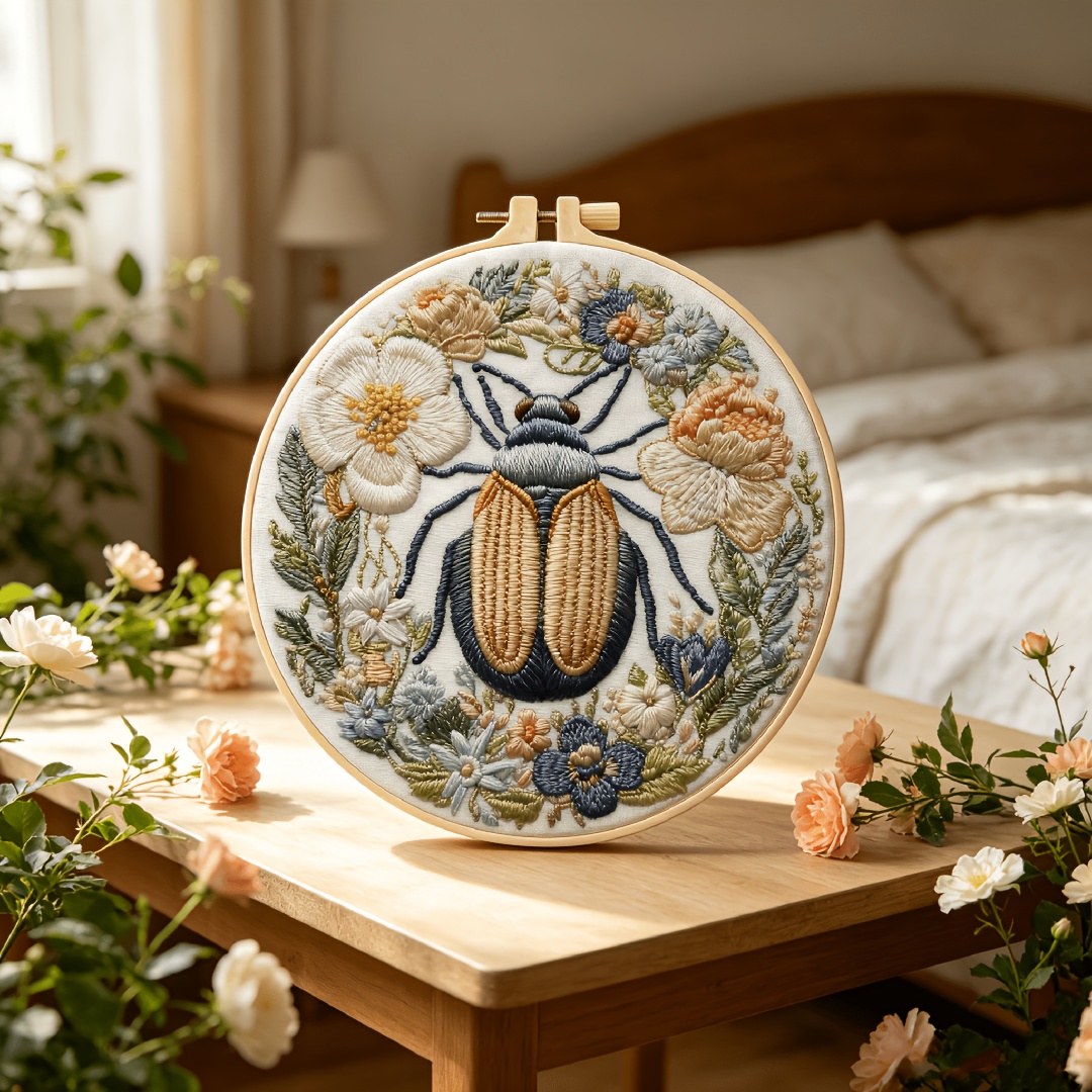 Beetle Floral Pattern Hand Embroidery Starter Kit