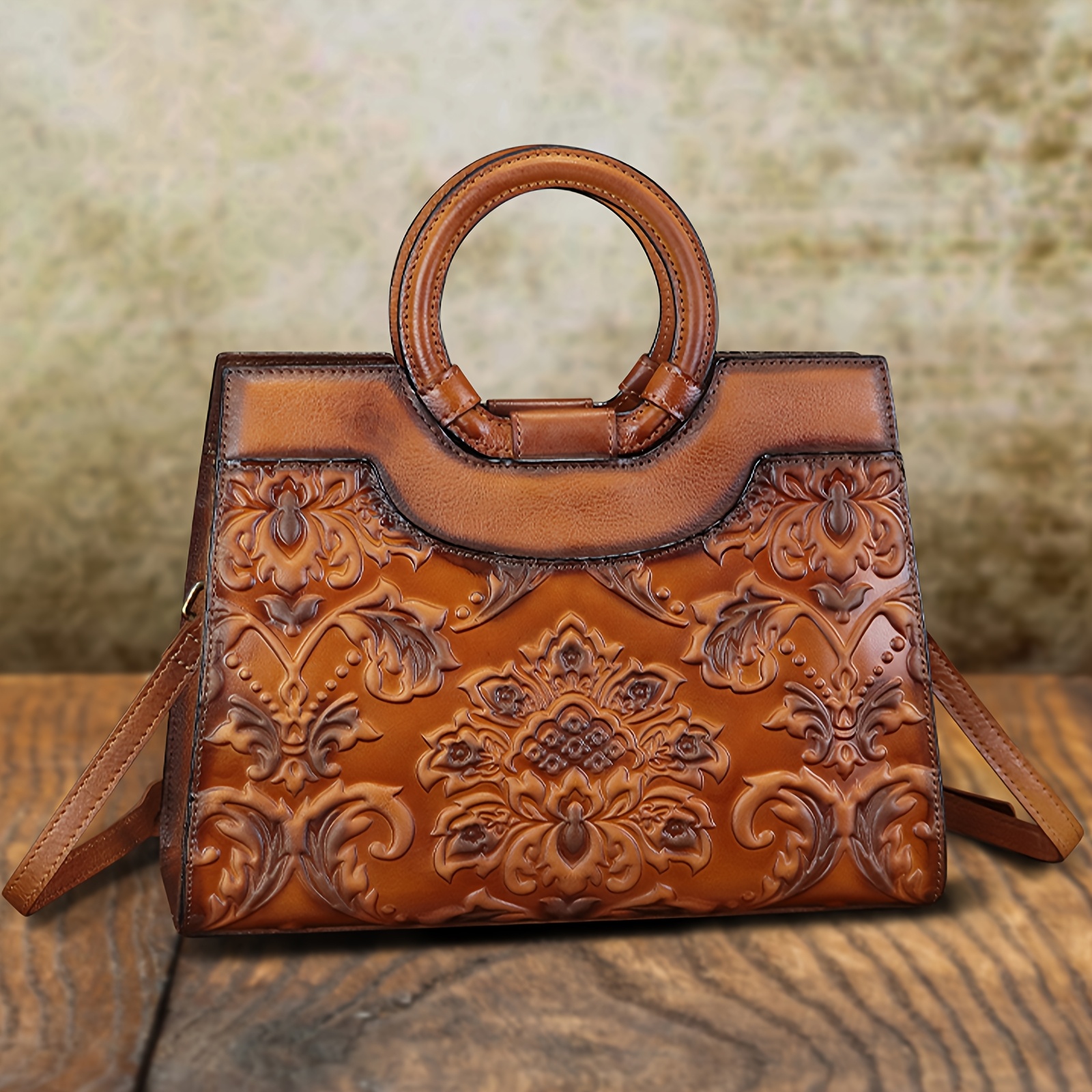 QWQ Women' Genuine Leather Handbag & Purse - Top-Grain Cowhide Vintage Satchel Bag with Detachable Crossbody/Shoulder Strap, Embossed Full-Price Genuine Leather Bag (No Cheapen Additions) for, Travel, Everyday Use -