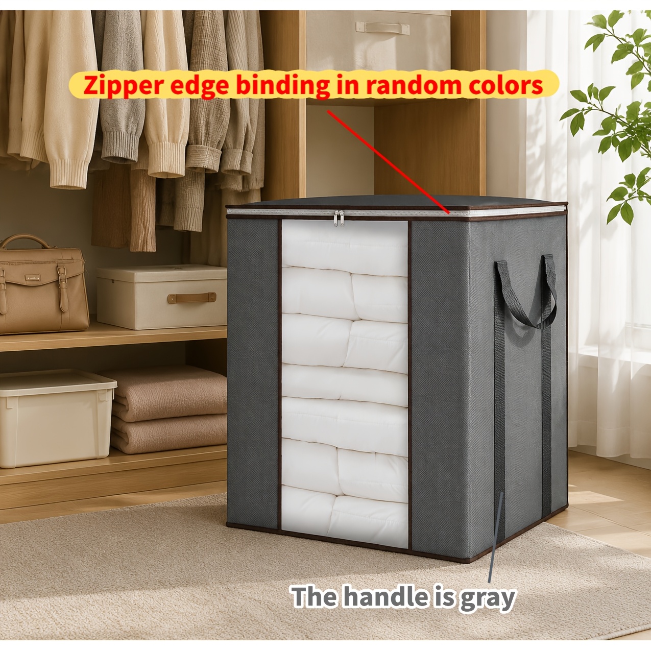 TEMU Sacs de rangement pour vêtements de grande capacité 120L, rangement et organisation pliables pour couvertures, rangement sous le lit, conteneurs