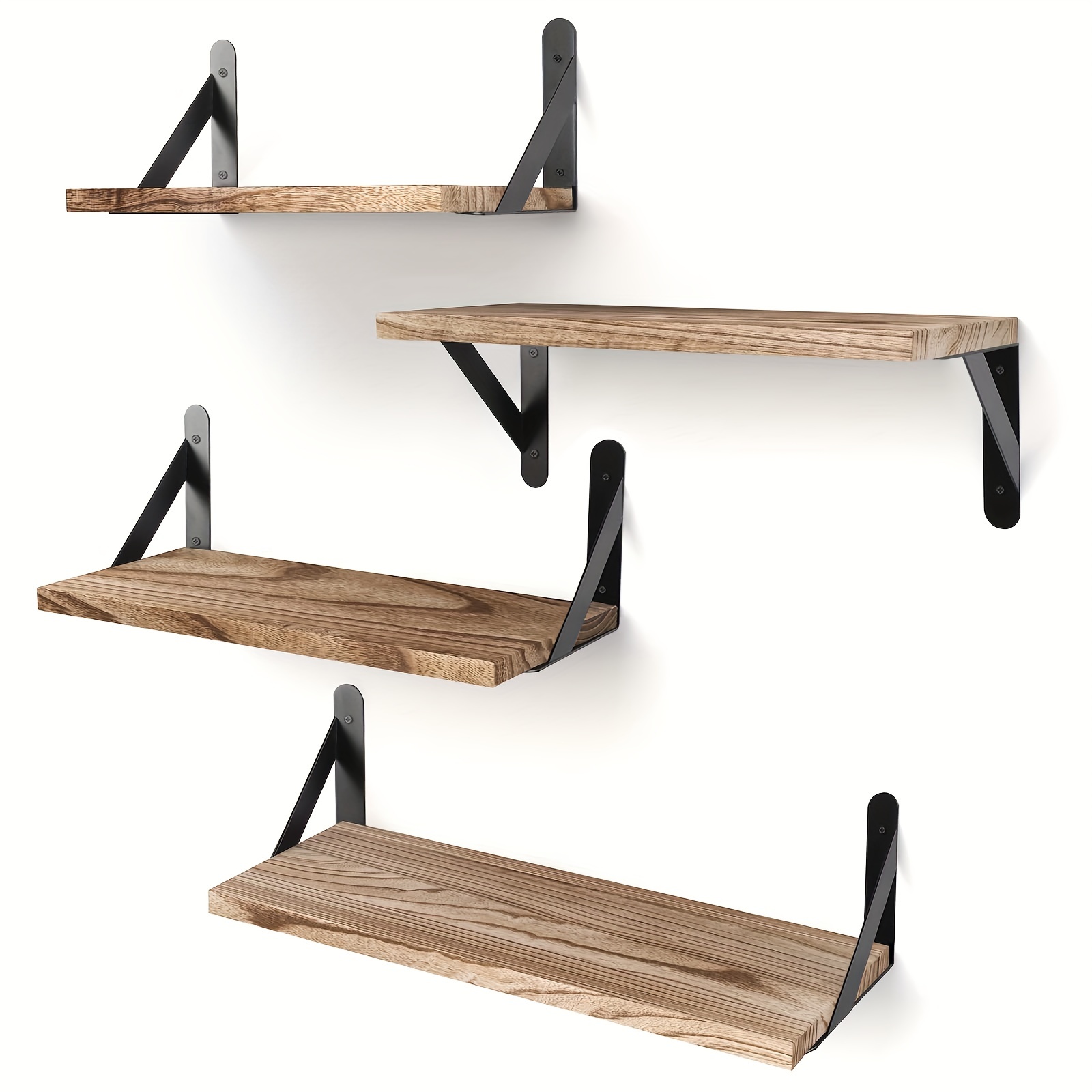 

Superlele 4/8pcs Floating Shelves, 3 Sizes Wide Rustic Wood Shelves, , Sturdy Wall Mounted Shelf For Bathroom, Bedroom, Living Room, Plants, Kitchen And Office, Multi Sizes( Black And Dark Brown)