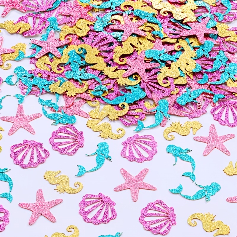 Image of 80pcs Mermaid Confetti For Table, Sea Animal Under The Sea Confetti For Girls Mermaid Birthday Party Supplies Shower Decorations