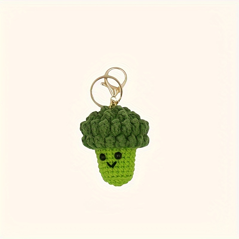 1pc Cute Broccoli Keychain Trendy Crochet Green Vegetable Cauliflower  Keyring Cute Knitted Bag Charms Car Key Ring For Women Girls