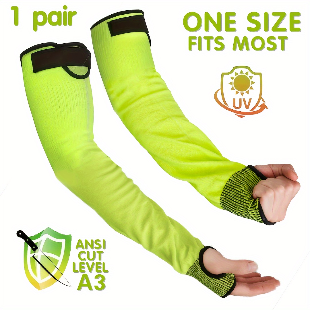 

2-cut-resistant Gardening Sleeves With Thumb Hole - Adjustable Hook & Loop Closure, Green/orange, Protective Arm Guards For Yard Work, Welding, And Pet Grooming