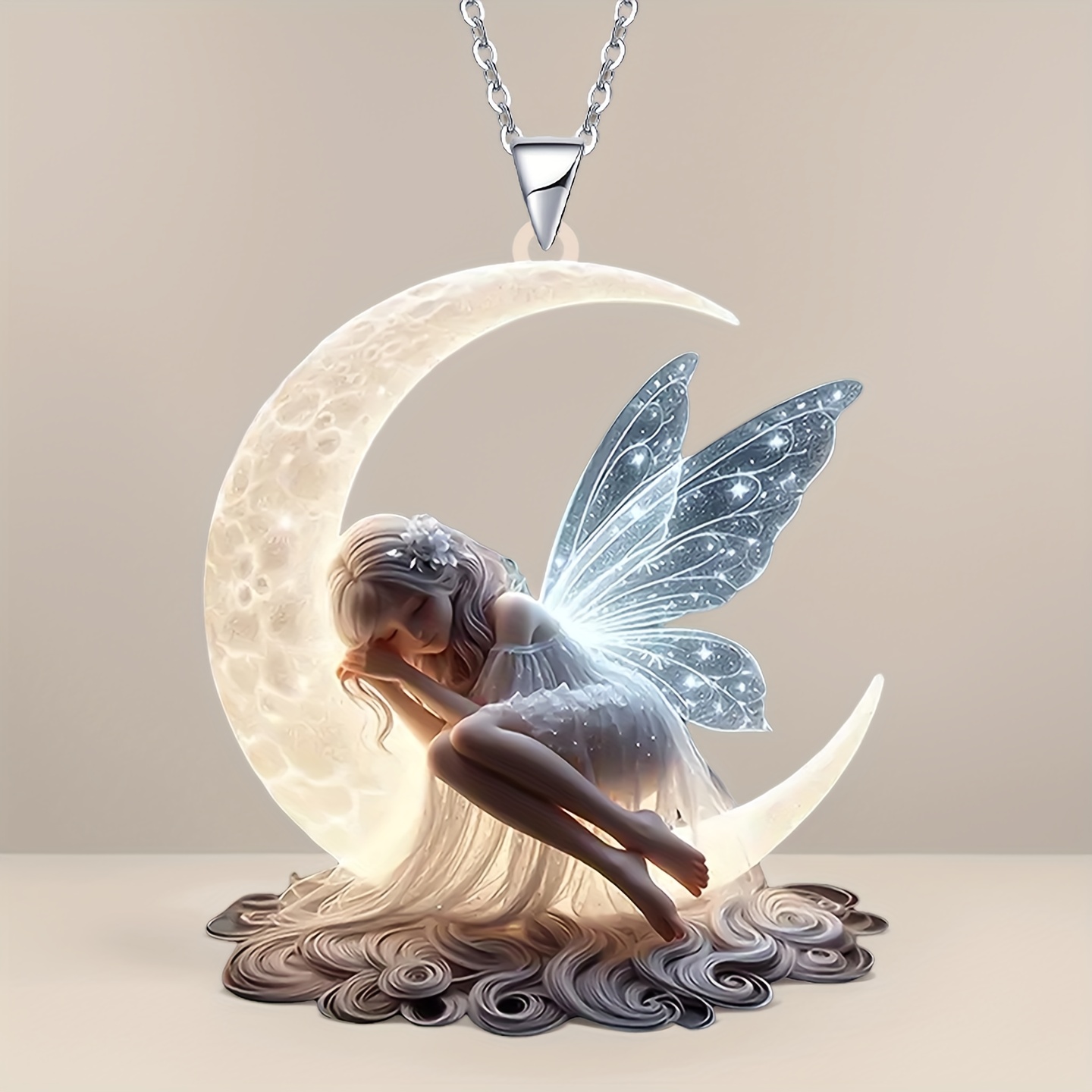 Fairy Princess Sleeping on the Moon Necklace Pendant, Gift for Her