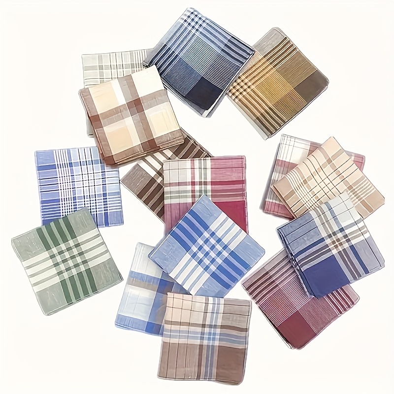 12 Pack Men's Soft Geometric Pattern Handkerchiefs Multicolor