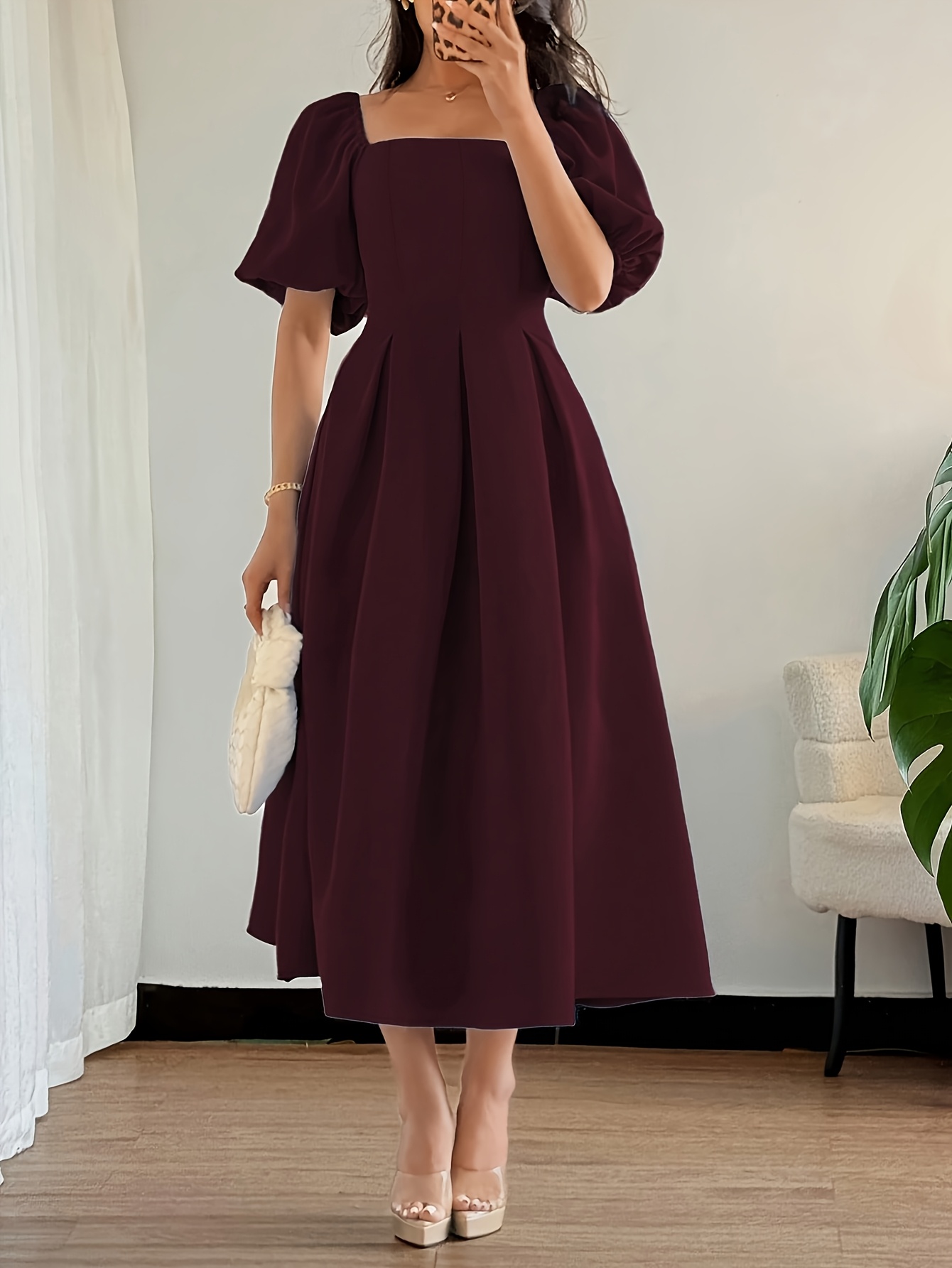 knee length dresses for ladies Zapaka Women Black Casual Dress with Sash A-Line Long Sleeves Wedidng Guest Dress, Black / L