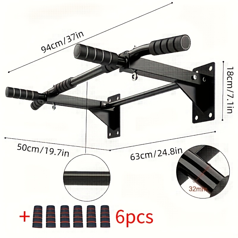 Wall Mounted Pull Up Bar, Multi-grip Chin-up Bar For Home Gym Workout, Free 6 Sockets, Drill-installed, Heavy-duty & Stable Training Bar With 440lbs Capacity