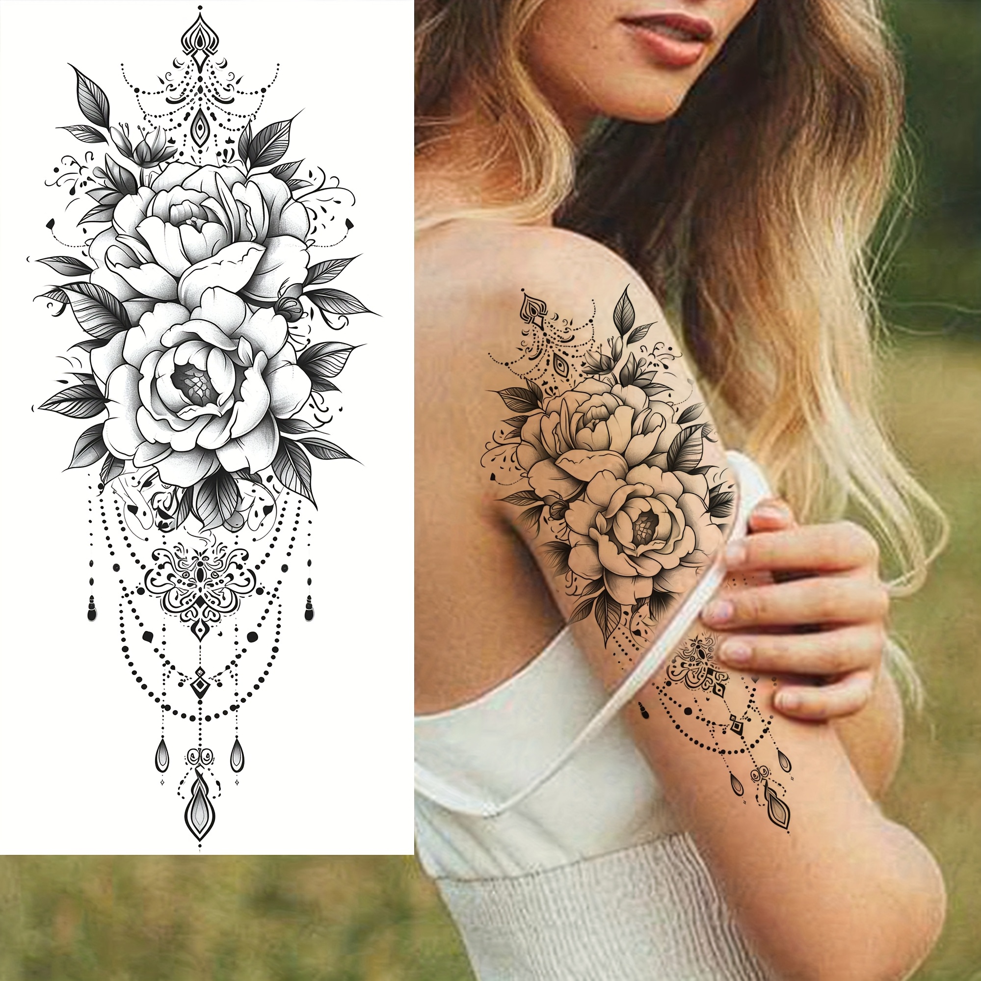 15 Feuilles De Tatouages éphémères Fleurs Roses - Pour Bras Femme - Marque LEADTEAM