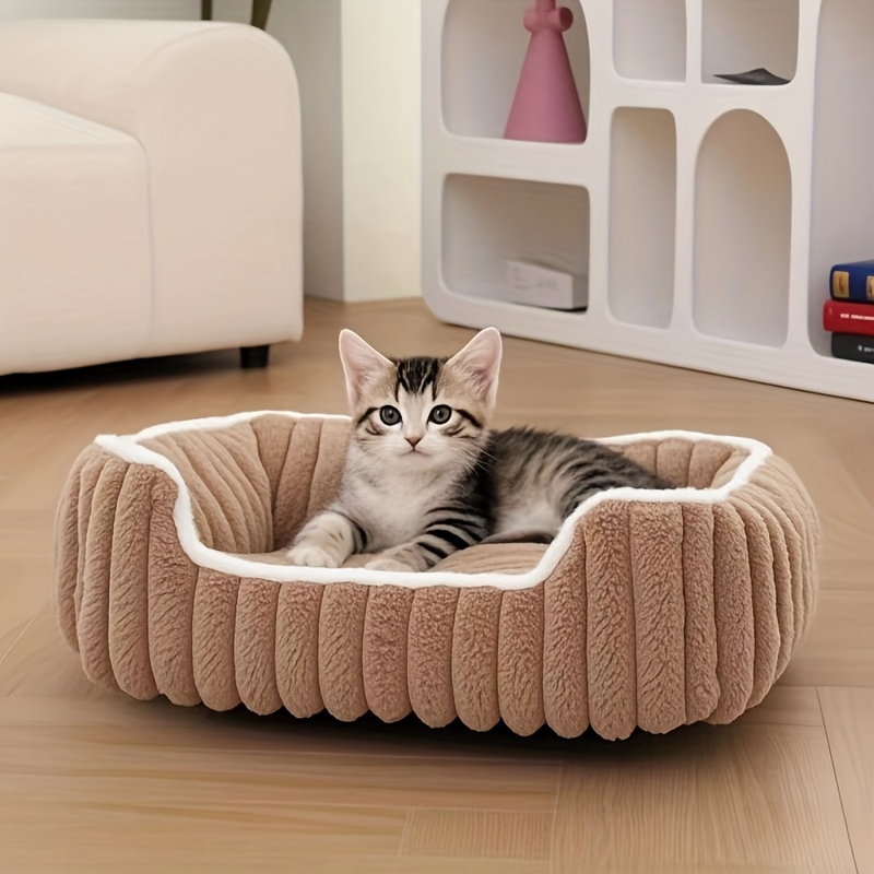 1pc cozy plush pet sofa bed striped polypropylene recliner for   warm     non slip bottom extra small to large breeds beige with white trim durable stylish design pet furniture bed   furniture     furniture durable pet furniture Product details 8