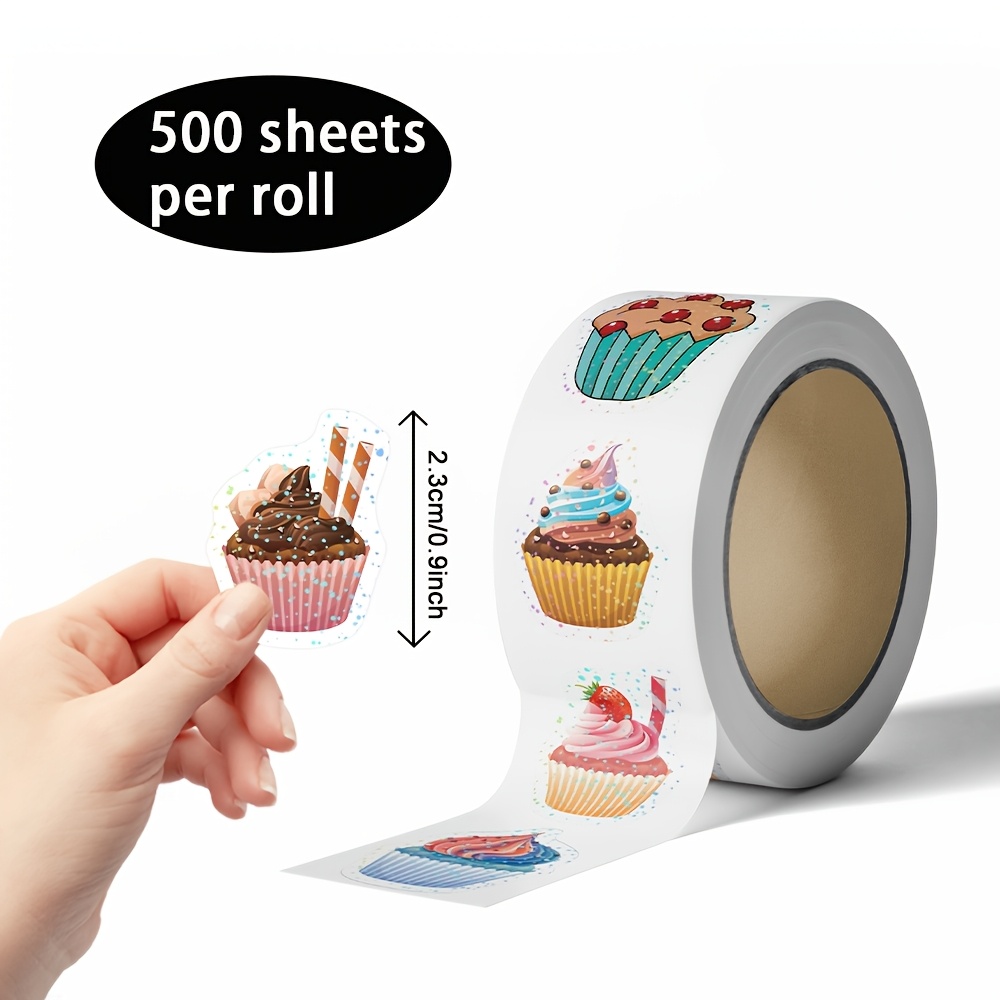 TEMU 500 Sheets/roll Of Laser Transfer Stickers With A Glittery Texture, Featuring A Dessert Cupcake Theme And Irregular-shaped Roll Stickers, For