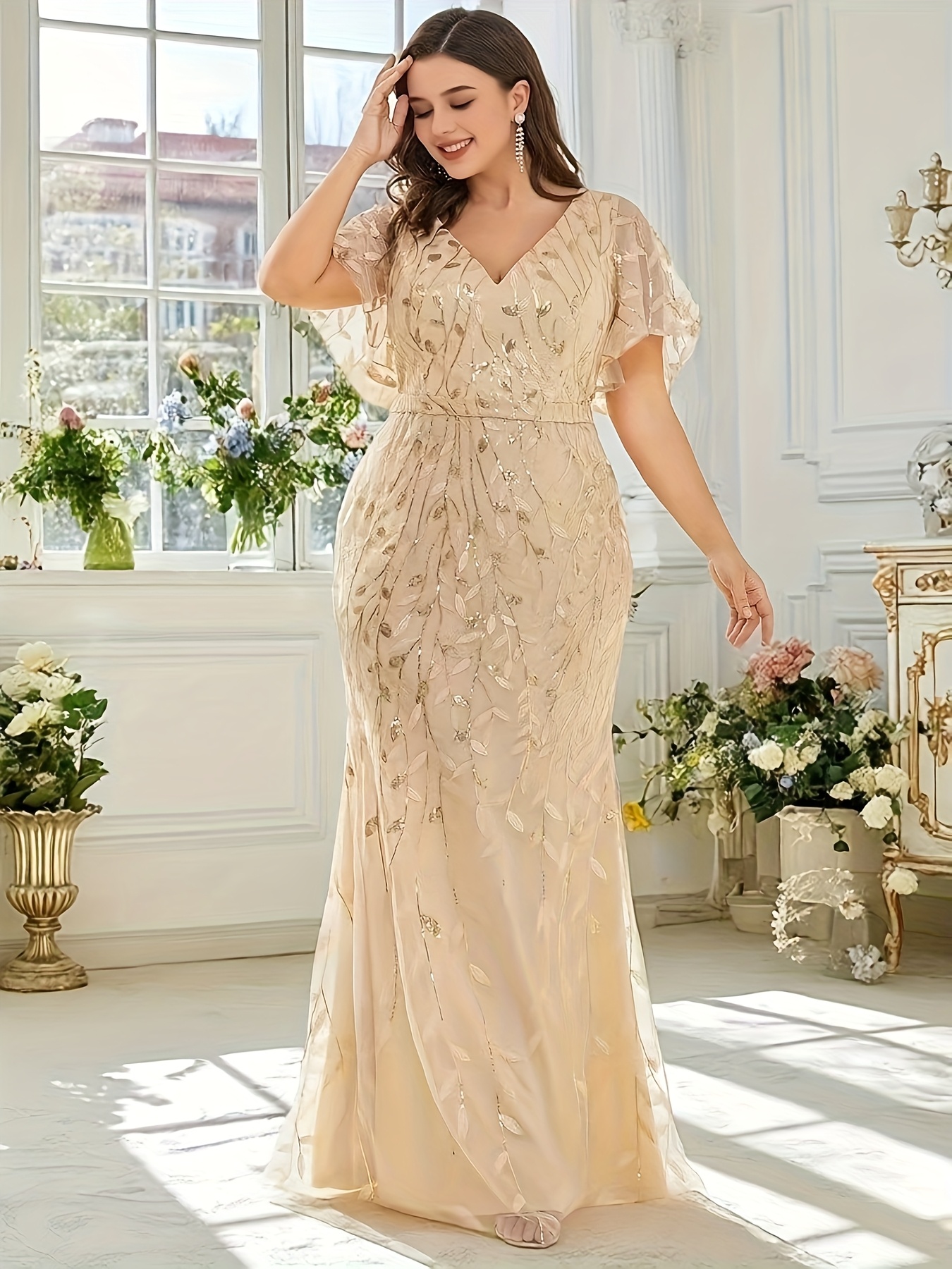 Lace Gold Plus Size Bridesmaid Dresses Plus Size Empire Plunging Lace Boho Wedding  Dress Light Ivory