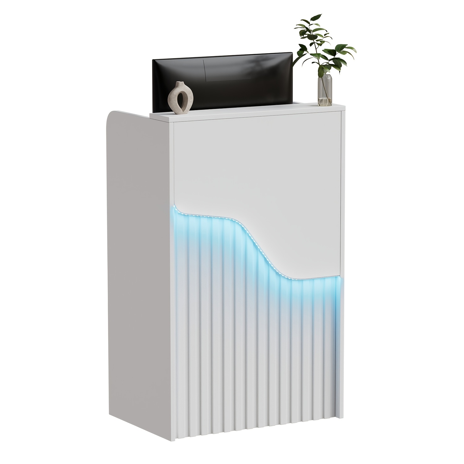 Compact Reception Desk, Thick And Sturdy, Small Office Desk With Lockable Drawer, White Minimalist Counter, Suitable For Offices, Cafes, Etc., 60x40x96cm