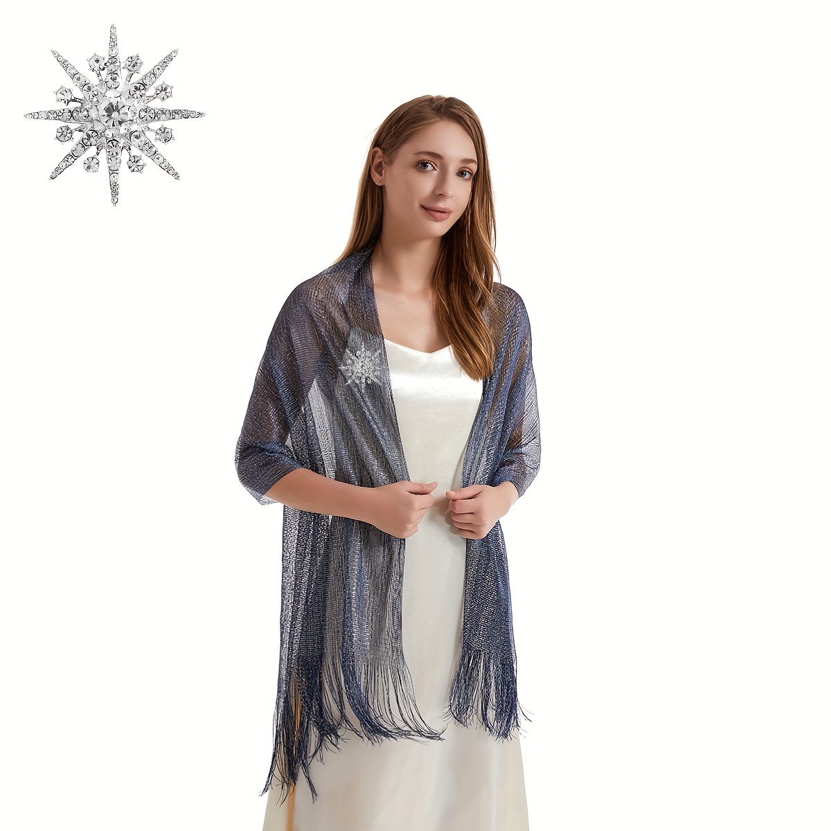 Sparkling Metallic Shawls Wraps Tassel Silver Snowflake - Temu