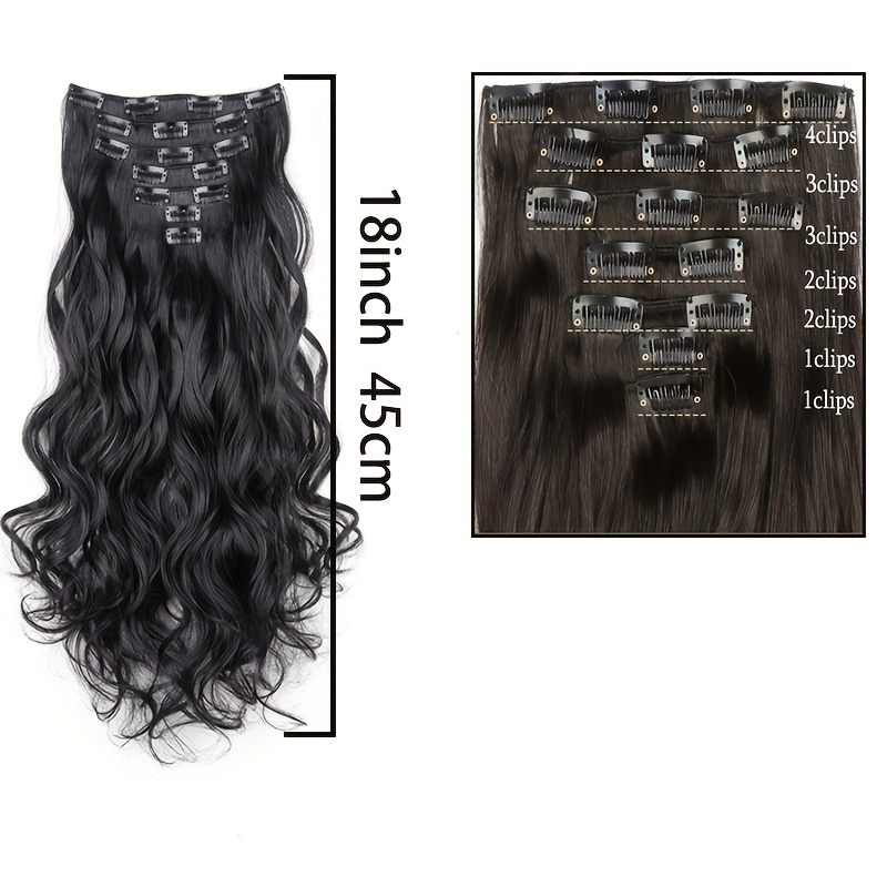 elegant mixed   in hair extension for women 16 clips long wavy curly synthetic hairpiece for   styling details 3