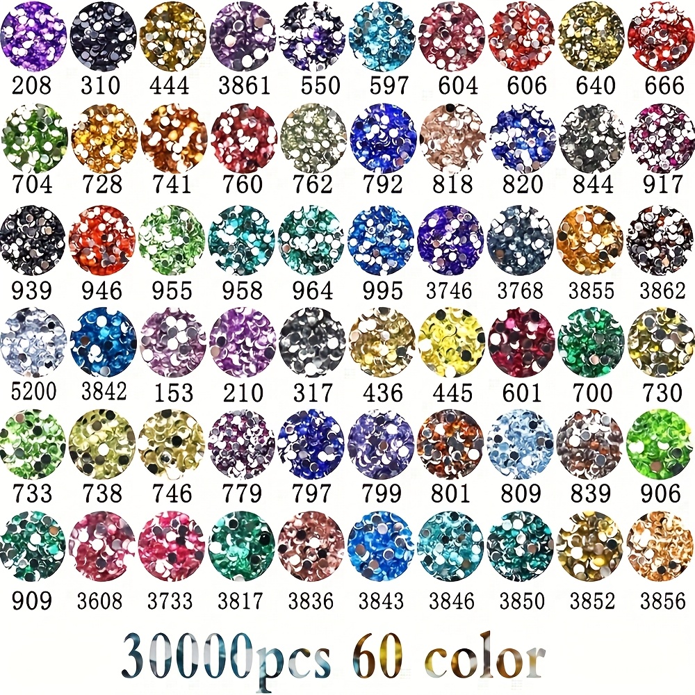 60 Barv/30000 kosov 5D Smolne Okrogle Kamne za DIY Diamantno Slikanje, Premer 2,8 mm, 60 Barv po 1000 kosov. Srebrni Kamni so Primerni za Ročno