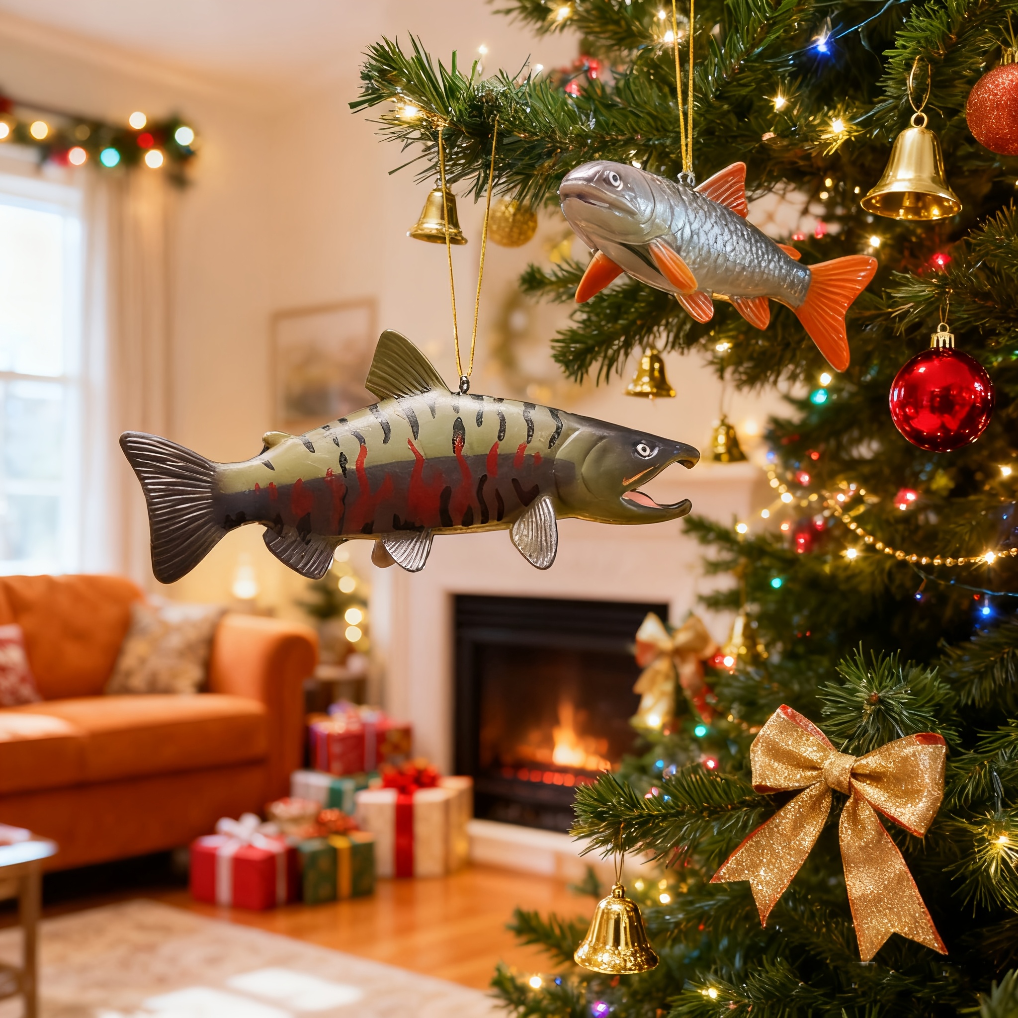 Image of 3d Salmon Trout Ornament, Christmas Gift, Christmas Tree Hanging Decoration, For Fishing Enthusiasts, Men's Fishing Gift, Christmas Gift For Boyfriend/husband, Gift