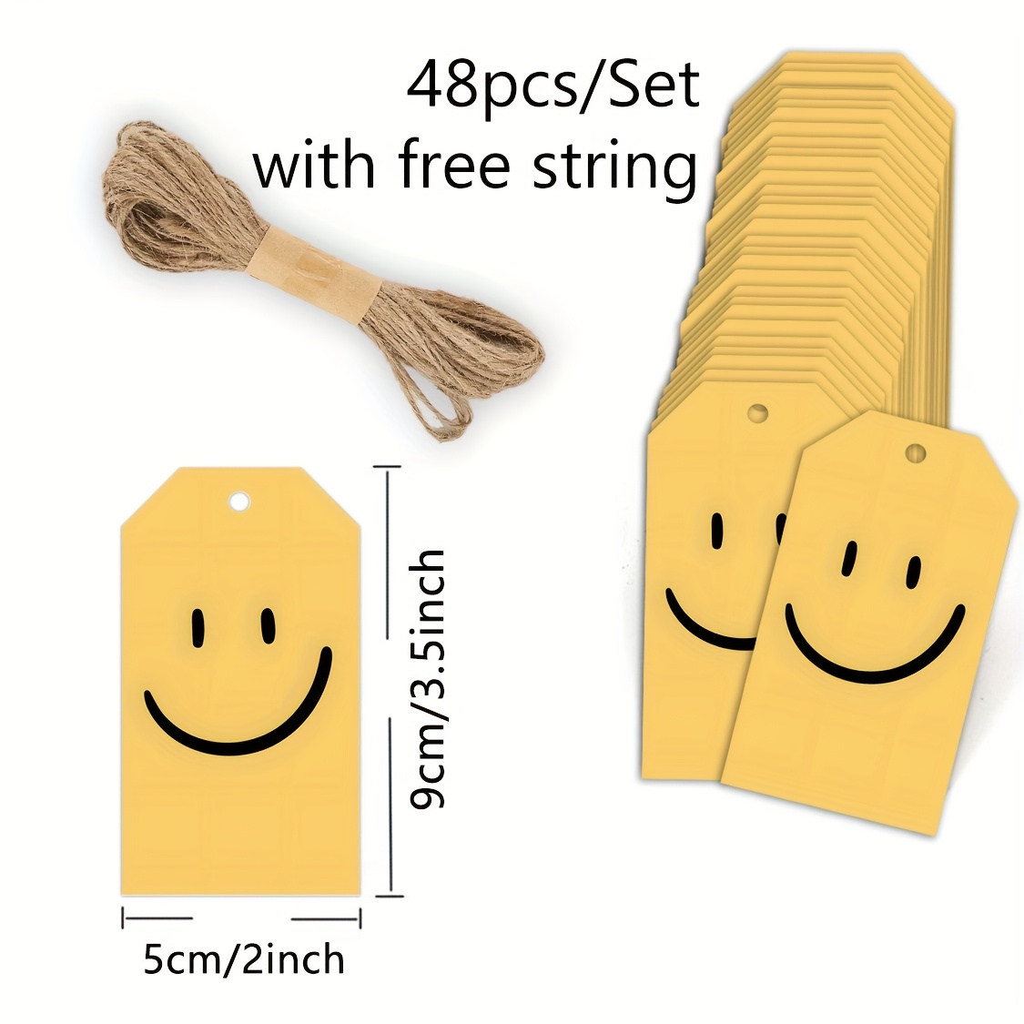 TEMU 48 stuks, vrolijke gezichtstags voor aanmoediging en groeten, bedanktlabels, cadeaulabels met touwtje, geschikt voor zakelijk gebruik en