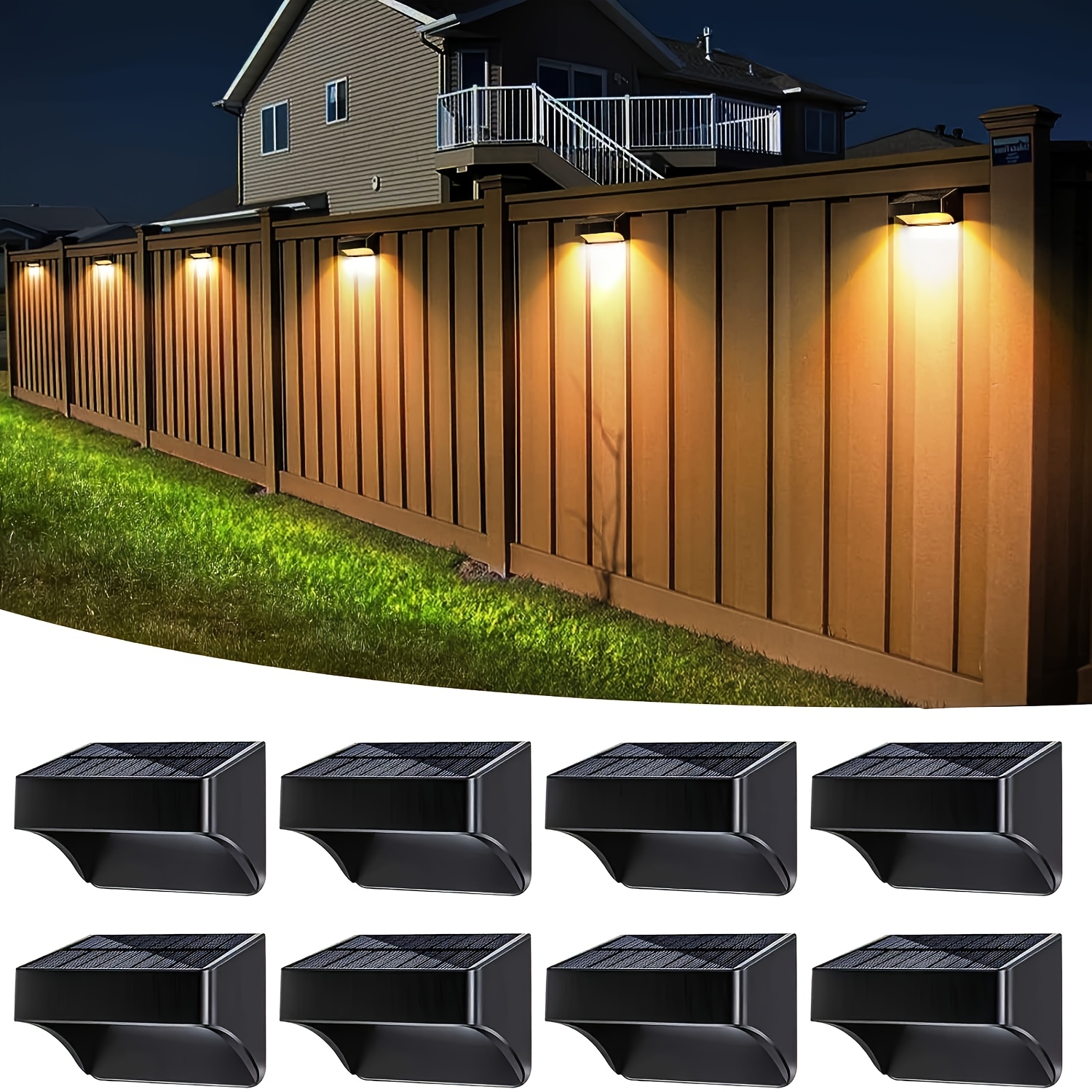 solar fence lights 4 pack 8 pack outside wall lights with warm white and rgb lock mode color fence lights triangular staircase lights stake lights outdoor   powered outdoor lights for fence deck step backyard