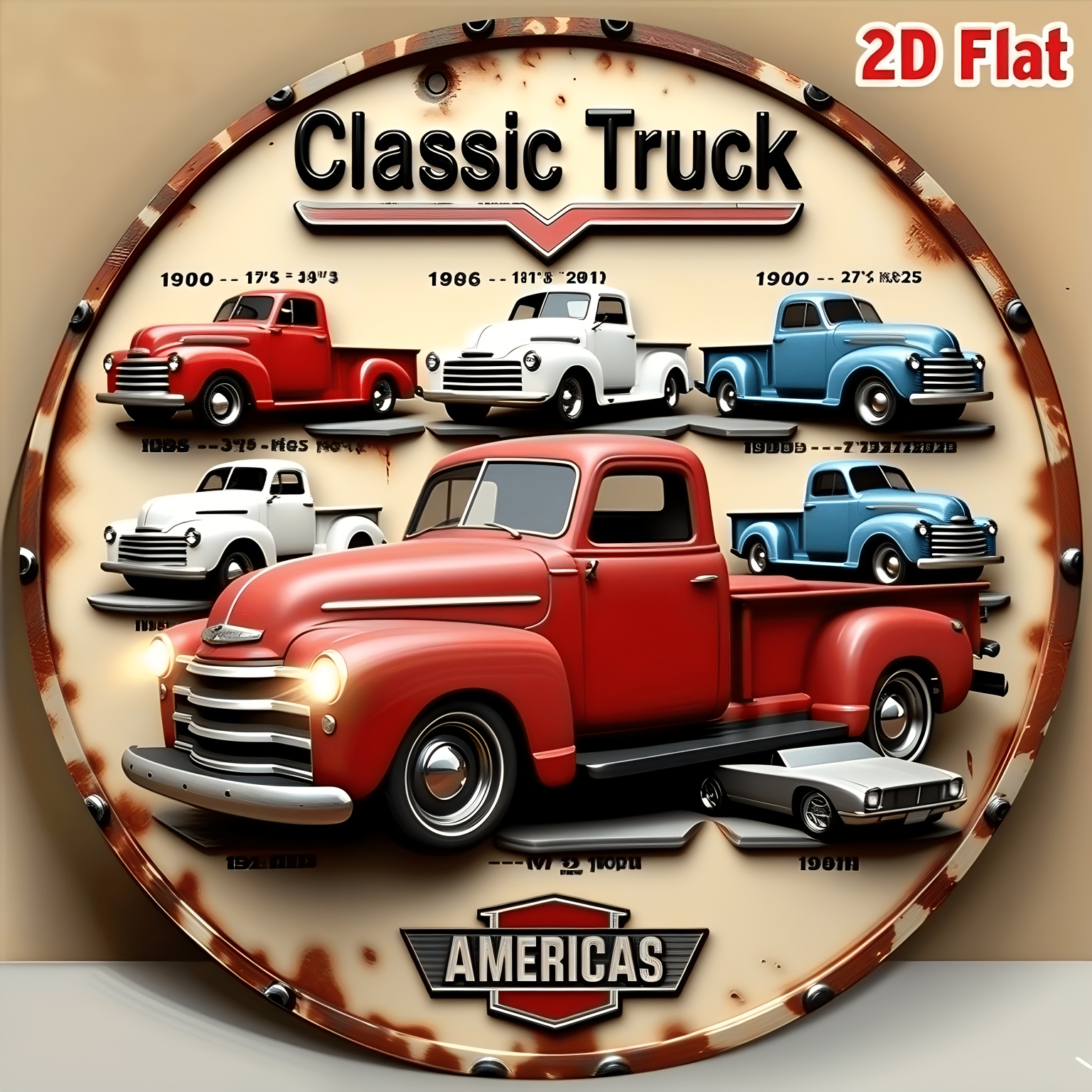 TEMU 2d Flat, 2d Flat - 1 Vintage 8-inch Round Aluminum Sign - Classic Truck 1940-1973 American Vehicle Vintage Metal Wall Art, Non-luminous Indoor
