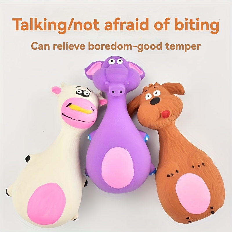 1 durable bite resistant squeaky toy cute cartoon dog chew toy with bone shape vibrant colors durable details for   training     fun without battery Product details 1
