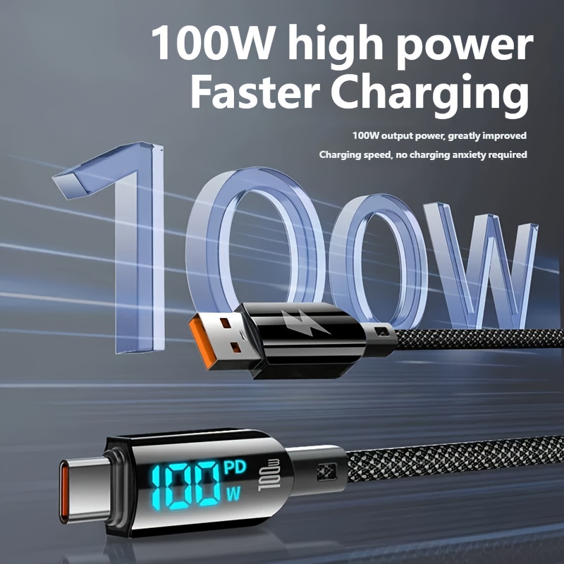 TEMU Xni 1pc Pd100w Super Fast Charging Data Cable 100w Super Fast Charging Data Cable Suitable For Mobile Phones, Tablets, 2m Supports Data