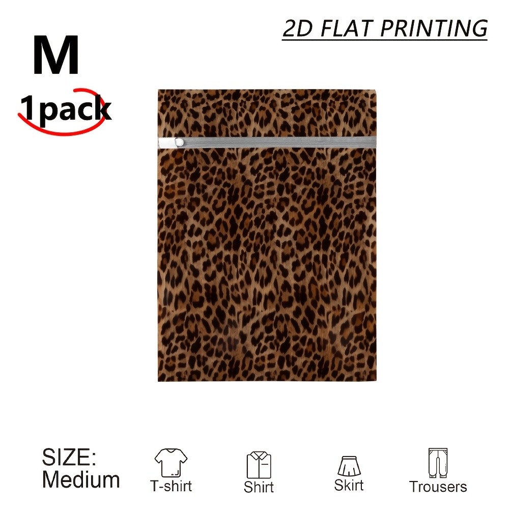 TEMU 1pc Mesh Laundry Bag With Zipper Reusable, Classic Leopard Mesh Wash Sack, Suitable For Denim Storage, Home Laundry Separation, Overnight Travel