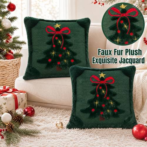 juego de 2 fundas de cojín de invierno con de navidad 3d jacquard y - fundas de cojín de felpa con bordado de estrella, 18x18 pulgadas, decoración de estilo para sofá, , regalo de navidad y , sin relleno